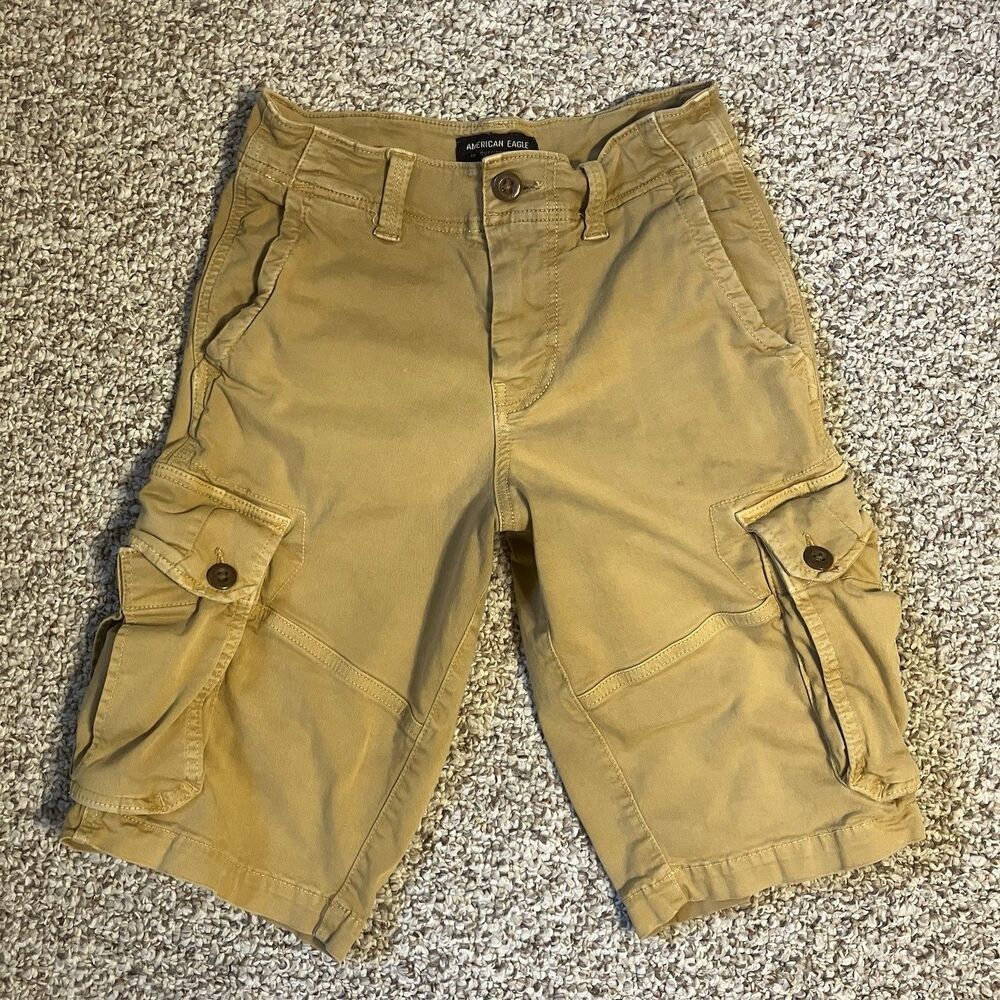 American Eagle Mens Extreme Flex Cargo Shorts Size 26 Khaki Brown Longer Length